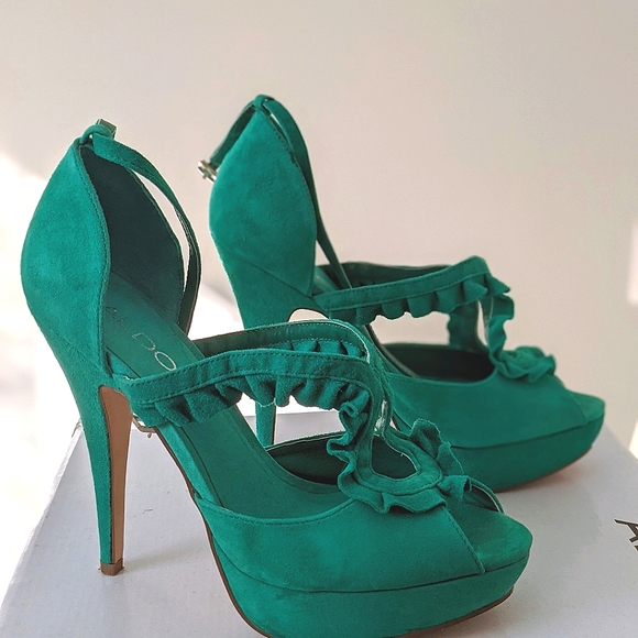 Aldo Starace Teal Suede Platform Heels Size 7 - Picture 3 of 9